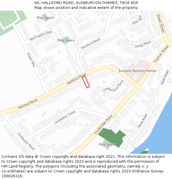 9A, HALLIFORD ROAD, SUNBURY-ON-THAMES, TW16 6DP: Location map and indicative extent of plot