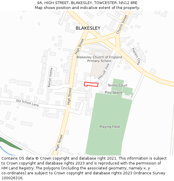 9A, HIGH STREET, BLAKESLEY, TOWCESTER, NN12 8RE: Location map and indicative extent of plot