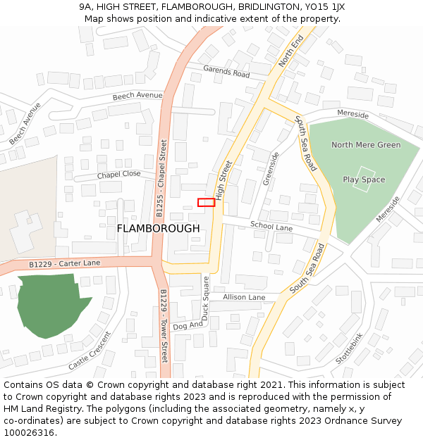 9A, HIGH STREET, FLAMBOROUGH, BRIDLINGTON, YO15 1JX: Location map and indicative extent of plot