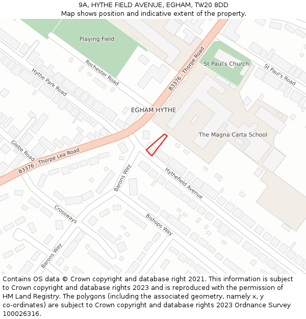 9A, HYTHE FIELD AVENUE, EGHAM, TW20 8DD: Location map and indicative extent of plot