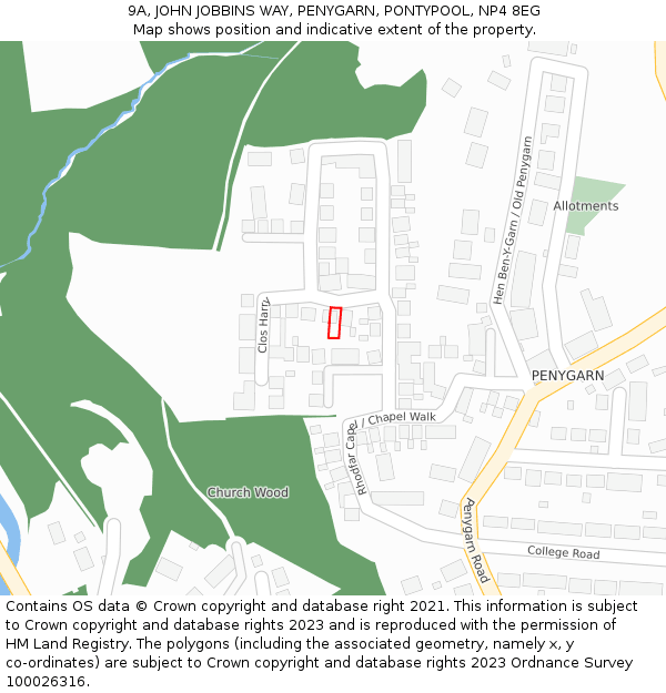9A, JOHN JOBBINS WAY, PENYGARN, PONTYPOOL, NP4 8EG: Location map and indicative extent of plot