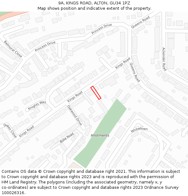 9A, KINGS ROAD, ALTON, GU34 1PZ: Location map and indicative extent of plot