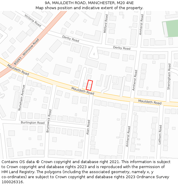 9A, MAULDETH ROAD, MANCHESTER, M20 4NE: Location map and indicative extent of plot