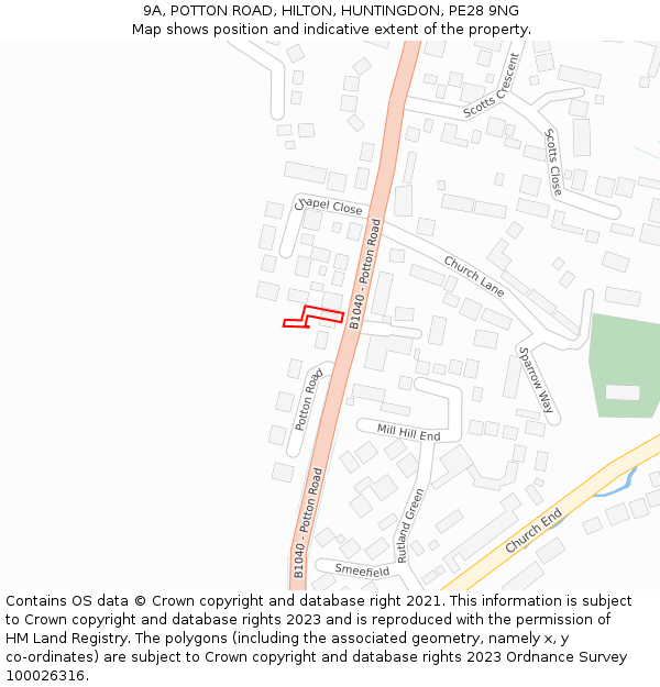 9A, POTTON ROAD, HILTON, HUNTINGDON, PE28 9NG: Location map and indicative extent of plot