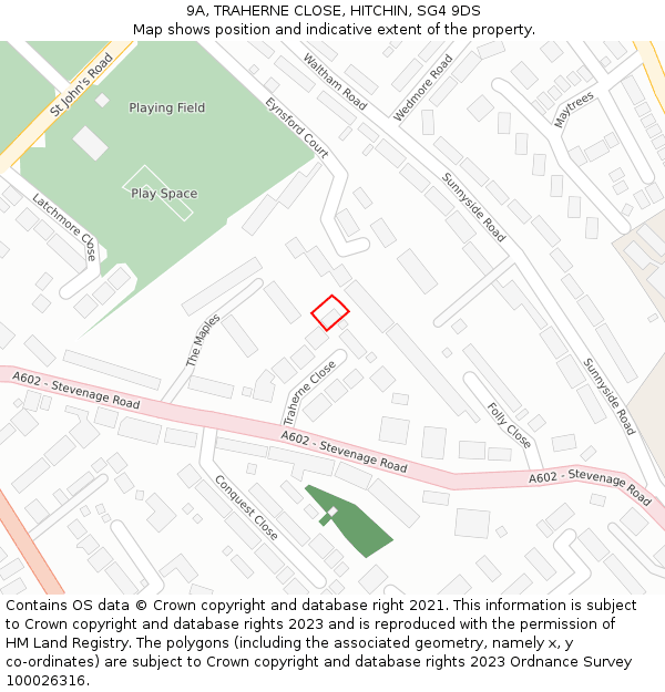 9A, TRAHERNE CLOSE, HITCHIN, SG4 9DS: Location map and indicative extent of plot