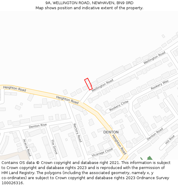 9A, WELLINGTON ROAD, NEWHAVEN, BN9 0RD: Location map and indicative extent of plot