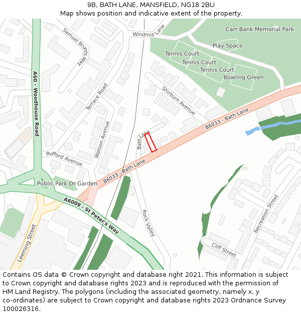 9B, BATH LANE, MANSFIELD, NG18 2BU: Location map and indicative extent of plot