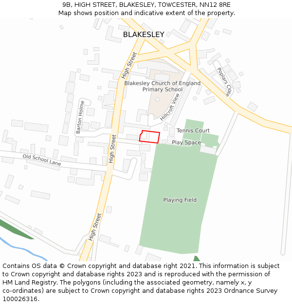 9B, HIGH STREET, BLAKESLEY, TOWCESTER, NN12 8RE: Location map and indicative extent of plot