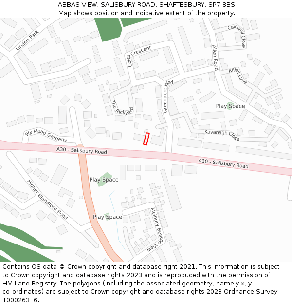 ABBAS VIEW, SALISBURY ROAD, SHAFTESBURY, SP7 8BS: Location map and indicative extent of plot