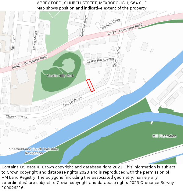 ABBEY FORD, CHURCH STREET, MEXBOROUGH, S64 0HF: Location map and indicative extent of plot