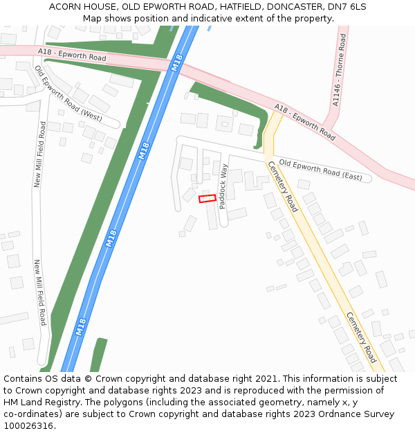 ACORN HOUSE, OLD EPWORTH ROAD, HATFIELD, DONCASTER, DN7 6LS: Location map and indicative extent of plot