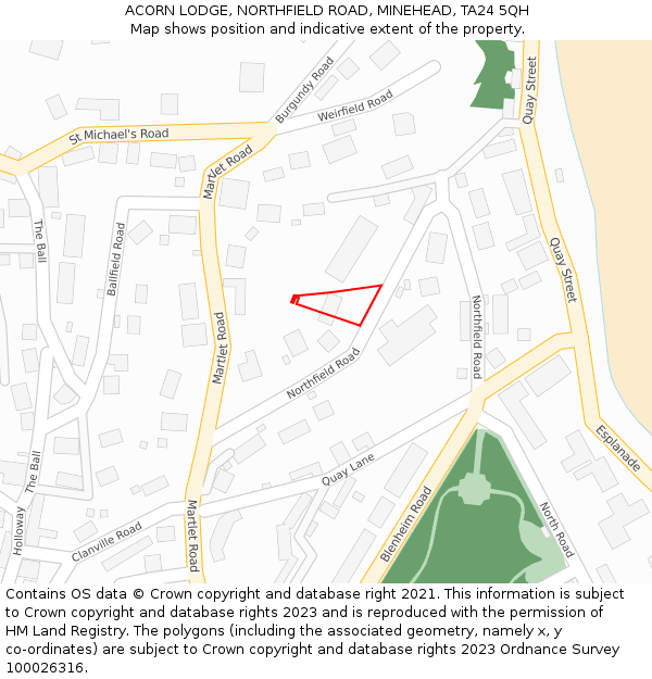 ACORN LODGE, NORTHFIELD ROAD, MINEHEAD, TA24 5QH: Location map and indicative extent of plot