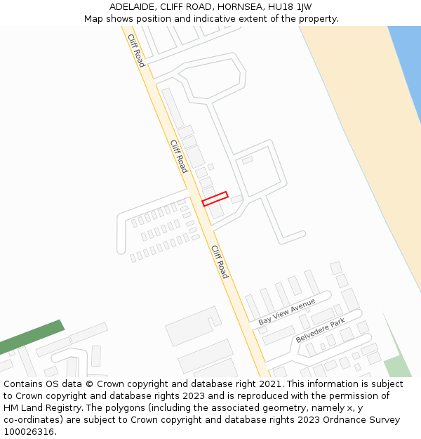 ADELAIDE, CLIFF ROAD, HORNSEA, HU18 1JW: Location map and indicative extent of plot