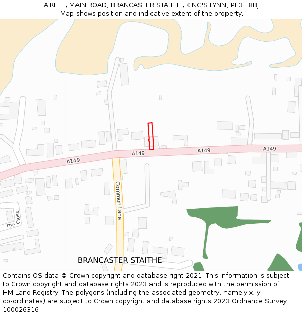 AIRLEE, MAIN ROAD, BRANCASTER STAITHE, KING'S LYNN, PE31 8BJ: Location map and indicative extent of plot