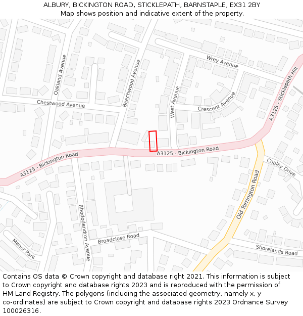 ALBURY, BICKINGTON ROAD, STICKLEPATH, BARNSTAPLE, EX31 2BY: Location map and indicative extent of plot