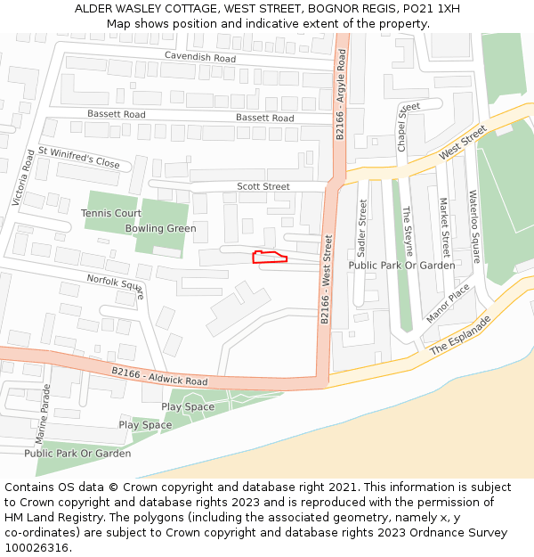 ALDER WASLEY COTTAGE, WEST STREET, BOGNOR REGIS, PO21 1XH: Location map and indicative extent of plot