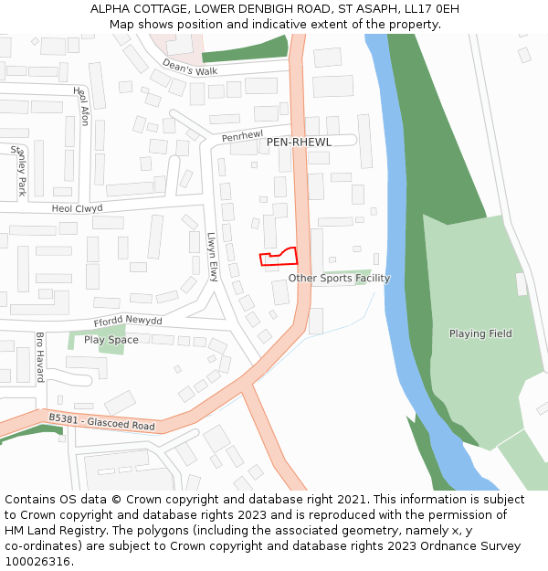 ALPHA COTTAGE, LOWER DENBIGH ROAD, ST ASAPH, LL17 0EH: Location map and indicative extent of plot