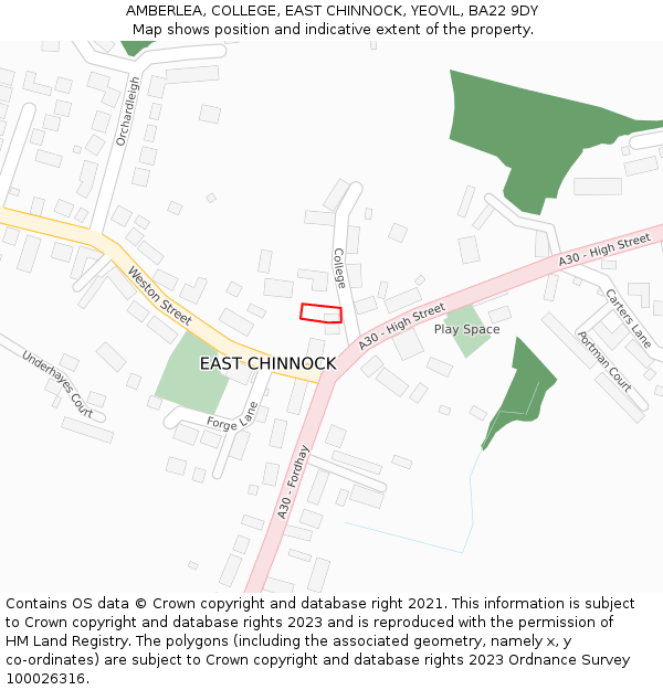 AMBERLEA, COLLEGE, EAST CHINNOCK, YEOVIL, BA22 9DY: Location map and indicative extent of plot