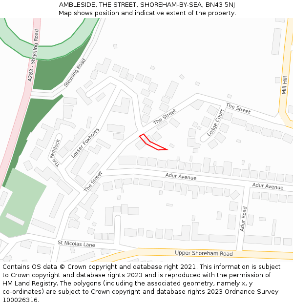 AMBLESIDE, THE STREET, SHOREHAM-BY-SEA, BN43 5NJ: Location map and indicative extent of plot