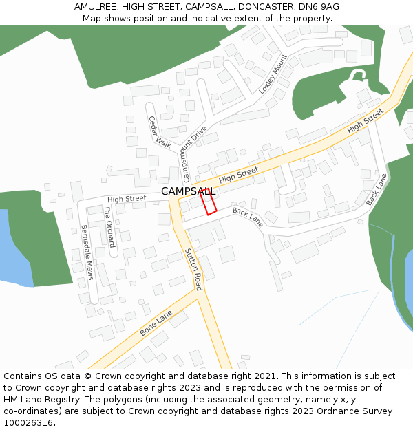 AMULREE, HIGH STREET, CAMPSALL, DONCASTER, DN6 9AG: Location map and indicative extent of plot