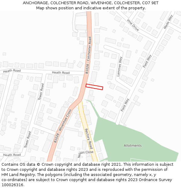 ANCHORAGE, COLCHESTER ROAD, WIVENHOE, COLCHESTER, CO7 9ET: Location map and indicative extent of plot