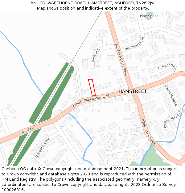 ANLICO, WAREHORNE ROAD, HAMSTREET, ASHFORD, TN26 2JW: Location map and indicative extent of plot