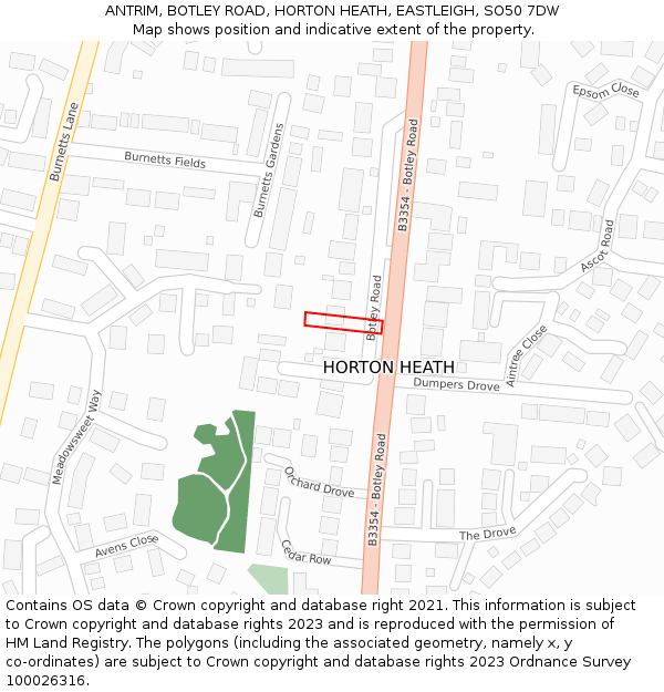 ANTRIM, BOTLEY ROAD, HORTON HEATH, EASTLEIGH, SO50 7DW: Location map and indicative extent of plot