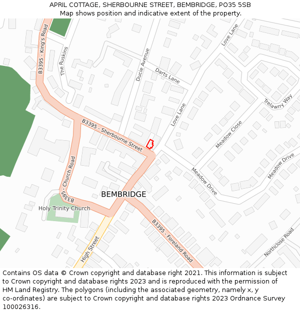 APRIL COTTAGE, SHERBOURNE STREET, BEMBRIDGE, PO35 5SB: Location map and indicative extent of plot