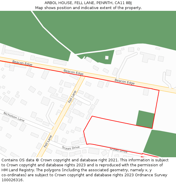 ARBOL HOUSE, FELL LANE, PENRITH, CA11 8BJ: Location map and indicative extent of plot