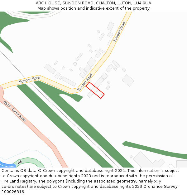 ARC HOUSE, SUNDON ROAD, CHALTON, LUTON, LU4 9UA: Location map and indicative extent of plot