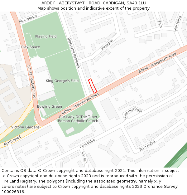 ARDEIFI, ABERYSTWYTH ROAD, CARDIGAN, SA43 1LU: Location map and indicative extent of plot