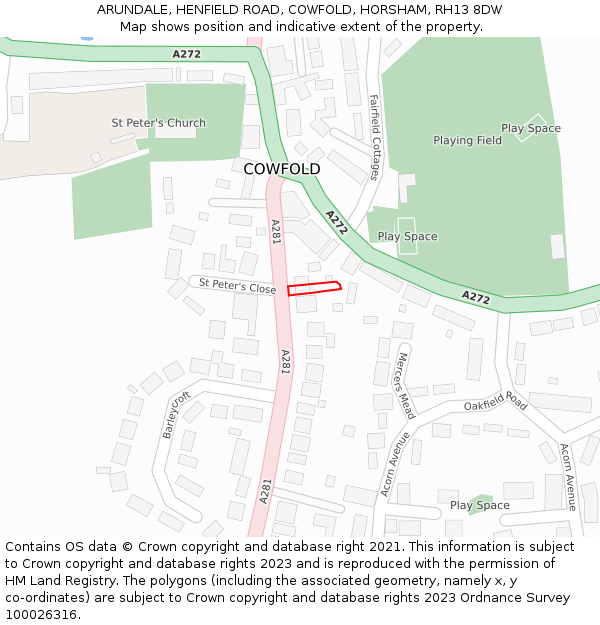 ARUNDALE, HENFIELD ROAD, COWFOLD, HORSHAM, RH13 8DW: Location map and indicative extent of plot