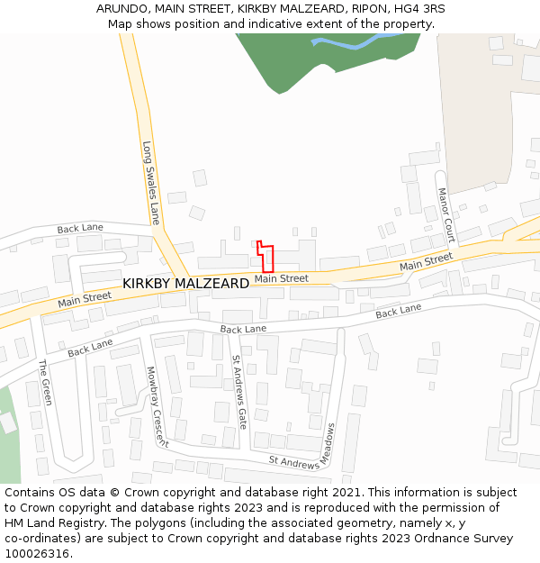 ARUNDO, MAIN STREET, KIRKBY MALZEARD, RIPON, HG4 3RS: Location map and indicative extent of plot
