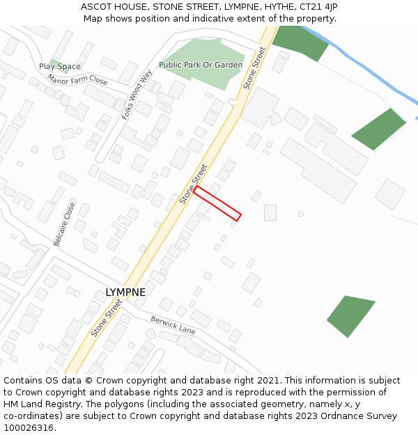 ASCOT HOUSE, STONE STREET, LYMPNE, HYTHE, CT21 4JP: Location map and indicative extent of plot