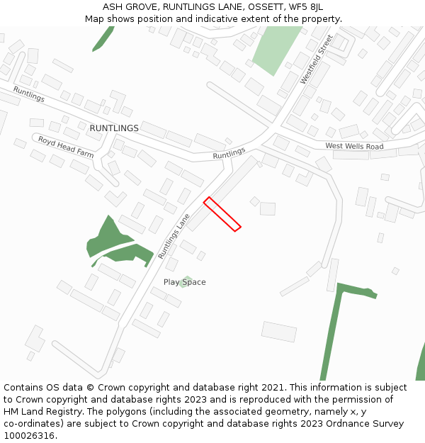 ASH GROVE, RUNTLINGS LANE, OSSETT, WF5 8JL: Location map and indicative extent of plot