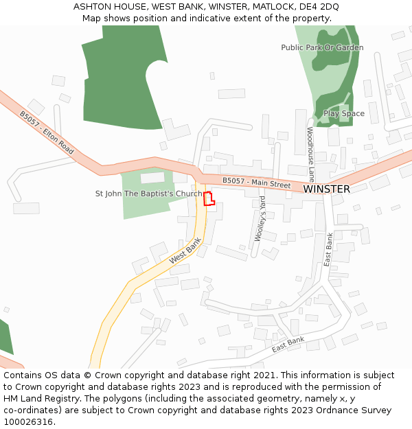 ASHTON HOUSE, WEST BANK, WINSTER, MATLOCK, DE4 2DQ: Location map and indicative extent of plot