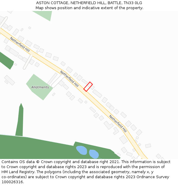 ASTON COTTAGE, NETHERFIELD HILL, BATTLE, TN33 0LG: Location map and indicative extent of plot