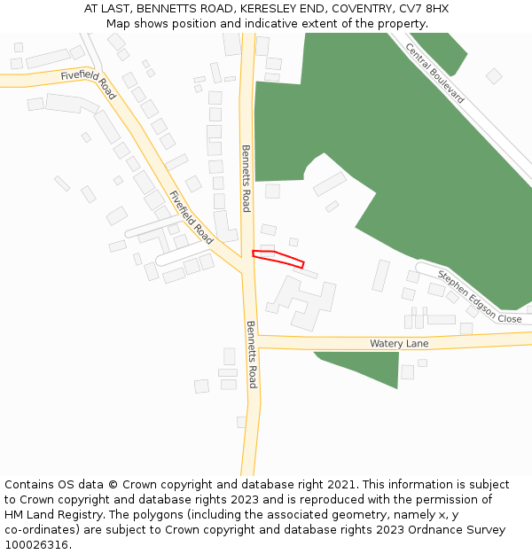 AT LAST, BENNETTS ROAD, KERESLEY END, COVENTRY, CV7 8HX: Location map and indicative extent of plot