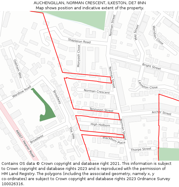 AUCHENGILLAN, NORMAN CRESCENT, ILKESTON, DE7 8NN: Location map and indicative extent of plot