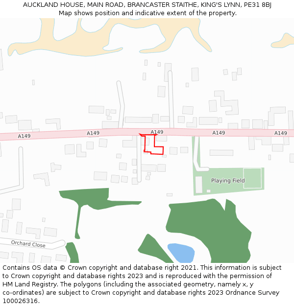 AUCKLAND HOUSE, MAIN ROAD, BRANCASTER STAITHE, KING'S LYNN, PE31 8BJ: Location map and indicative extent of plot
