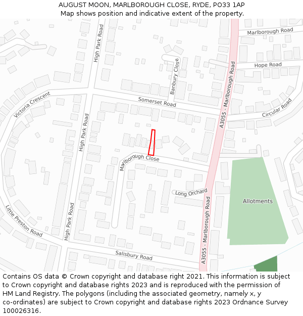 AUGUST MOON, MARLBOROUGH CLOSE, RYDE, PO33 1AP: Location map and indicative extent of plot