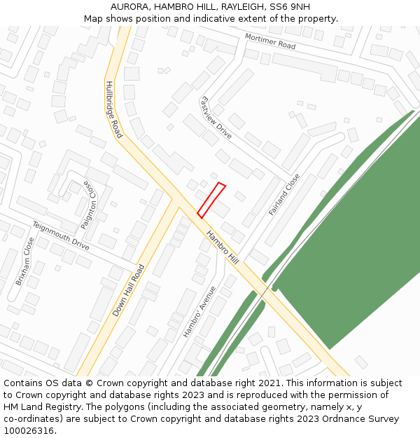 AURORA, HAMBRO HILL, RAYLEIGH, SS6 9NH: Location map and indicative extent of plot