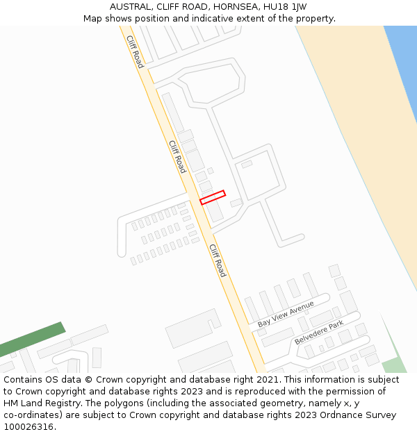 AUSTRAL, CLIFF ROAD, HORNSEA, HU18 1JW: Location map and indicative extent of plot