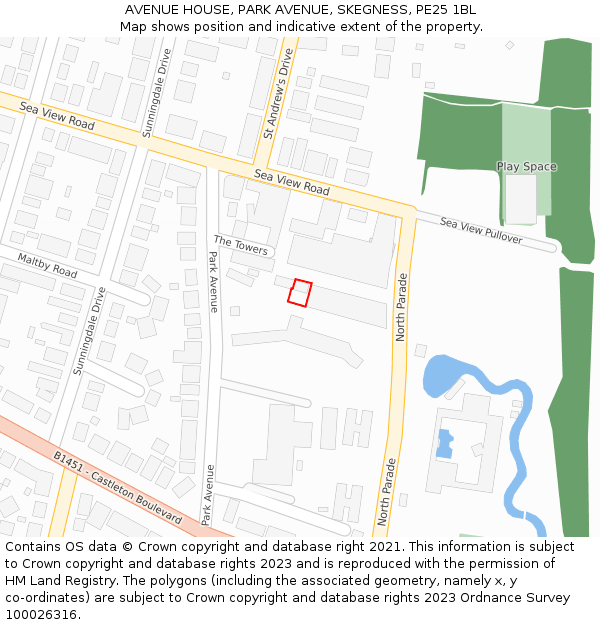 AVENUE HOUSE, PARK AVENUE, SKEGNESS, PE25 1BL: Location map and indicative extent of plot