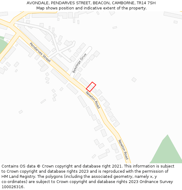 AVONDALE, PENDARVES STREET, BEACON, CAMBORNE, TR14 7SH: Location map and indicative extent of plot