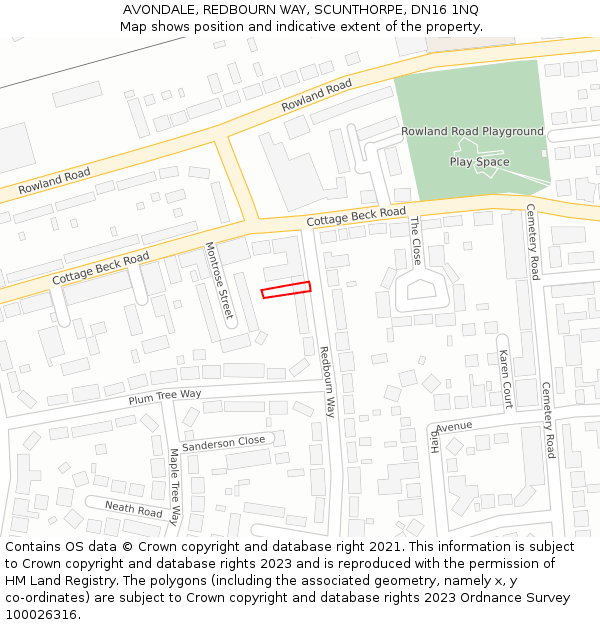 AVONDALE, REDBOURN WAY, SCUNTHORPE, DN16 1NQ: Location map and indicative extent of plot