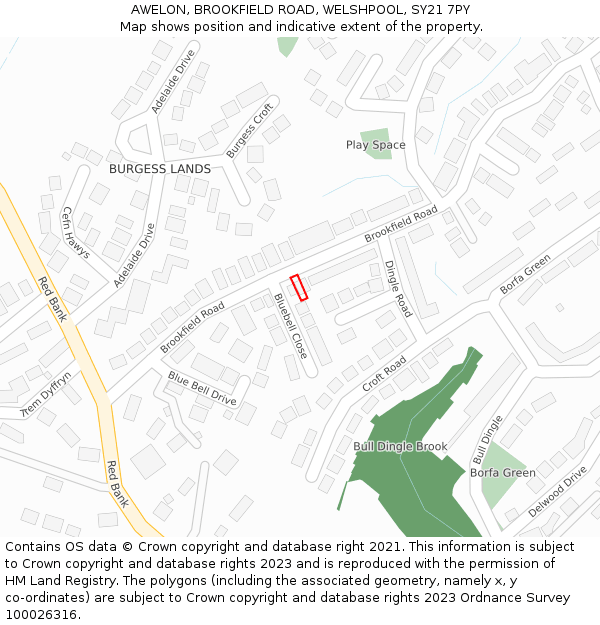 AWELON, BROOKFIELD ROAD, WELSHPOOL, SY21 7PY: Location map and indicative extent of plot