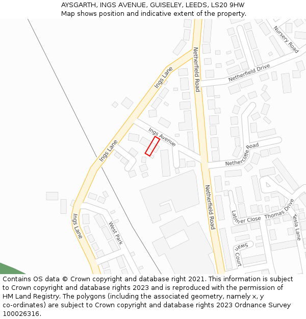 AYSGARTH, INGS AVENUE, GUISELEY, LEEDS, LS20 9HW: Location map and indicative extent of plot