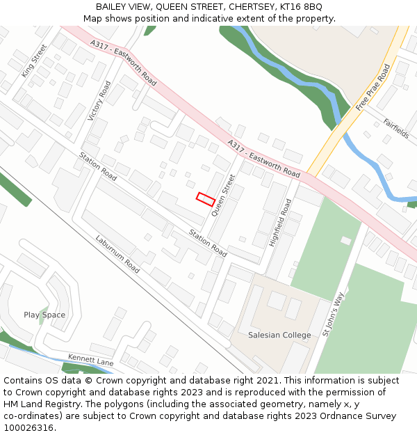BAILEY VIEW, QUEEN STREET, CHERTSEY, KT16 8BQ: Location map and indicative extent of plot