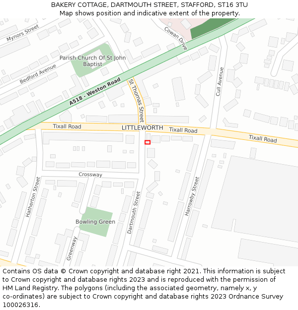 BAKERY COTTAGE, DARTMOUTH STREET, STAFFORD, ST16 3TU: Location map and indicative extent of plot